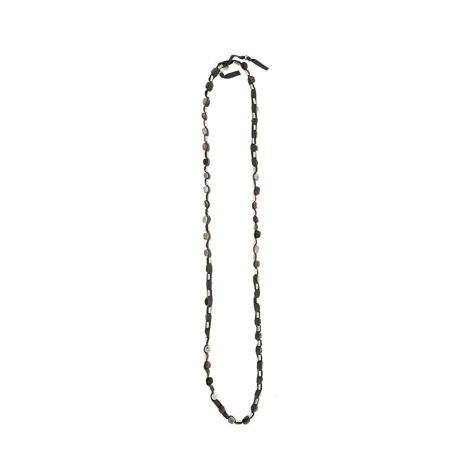 LONG TUBE NECKLACE WITH METAL IMITATION BEADS STONES