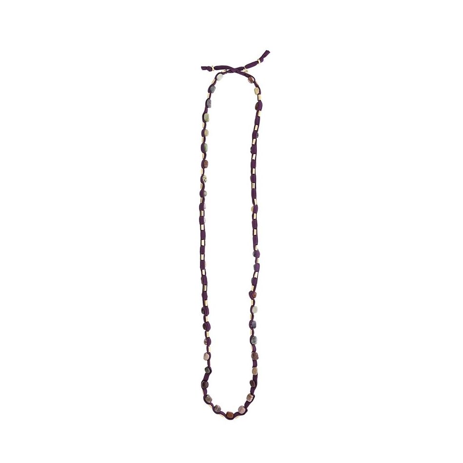 LONG TUBE NECKLACE WITH METAL IMITATION BEADS STONES