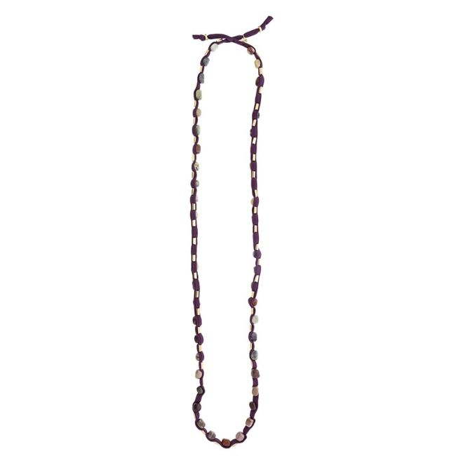 COLLAR LARGO TUBO LAZO PIEDRAS CUENTAS IMITACIÓN METAL
