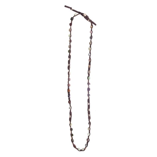 COLLAR LARGO TUBO LAZO PIEDRAS CUENTAS IMITACIÓN METAL