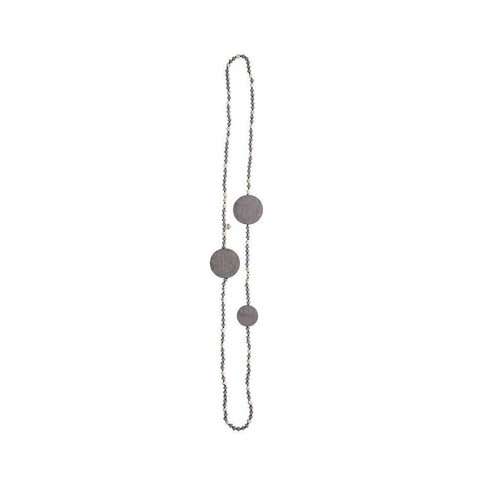 LONG CRYSTAL NECKLACE WITH LINED MEDALS