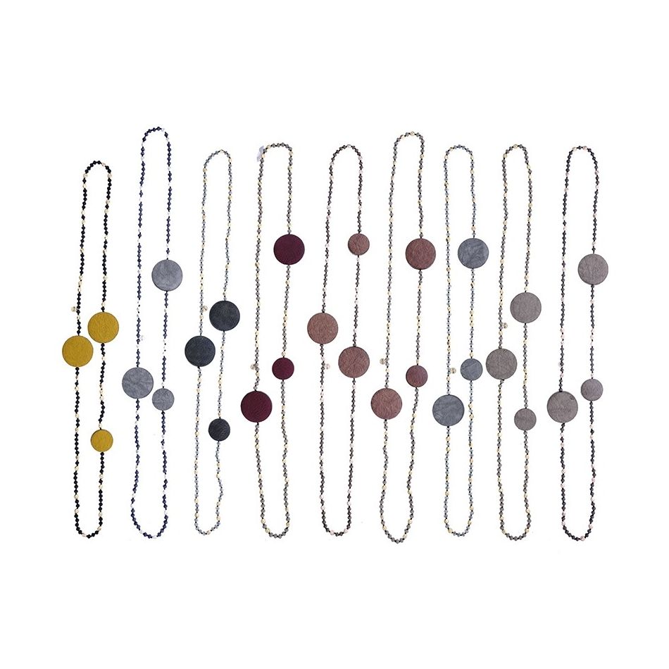 LONG CRYSTAL NECKLACE WITH LINED MEDALS