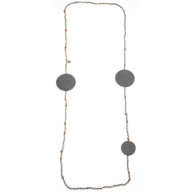 LONG CRYSTAL NECKLACE WITH LINED MEDALS