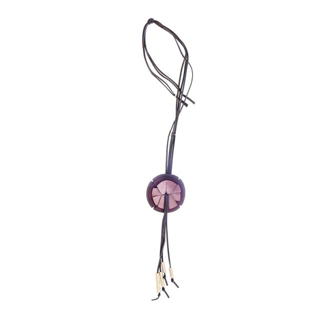 FRINGED IMITATION LEATHER FLOWER PENDANT LONG NECKLACE
