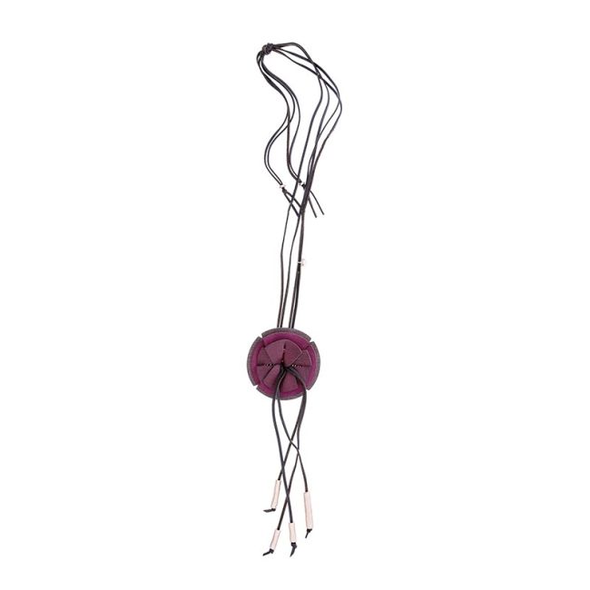 FRINGED IMITATION LEATHER FLOWER PENDANT LONG NECKLACE
