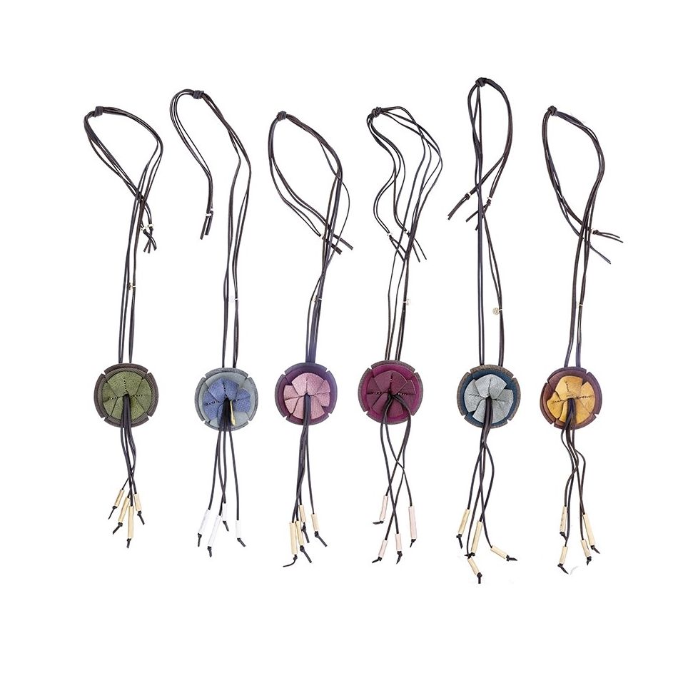 FRINGED IMITATION LEATHER FLOWER PENDANT LONG NECKLACE