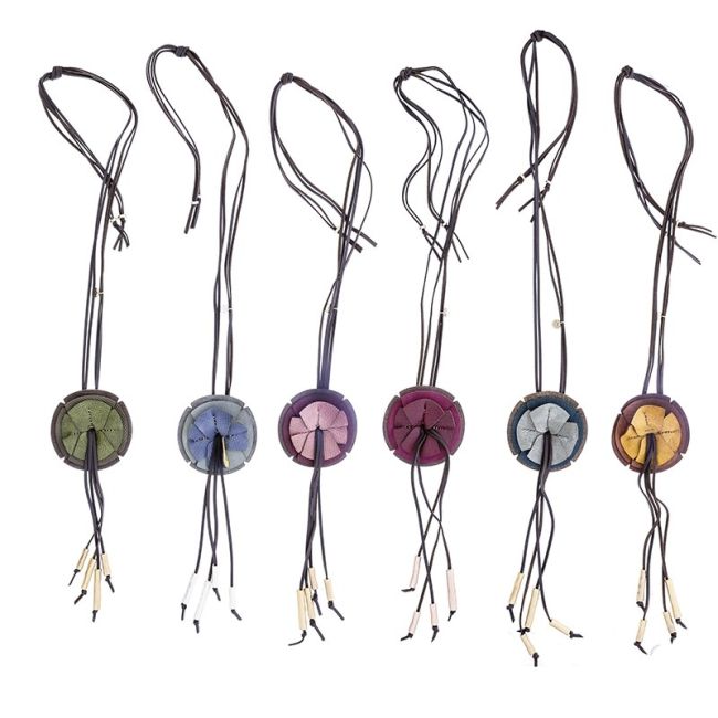 FRINGED IMITATION LEATHER FLOWER PENDANT LONG NECKLACE
