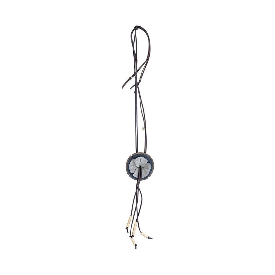 FRINGED IMITATION LEATHER FLOWER PENDANT LONG NECKLACE