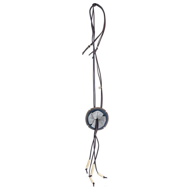 FRINGED IMITATION LEATHER FLOWER PENDANT LONG NECKLACE