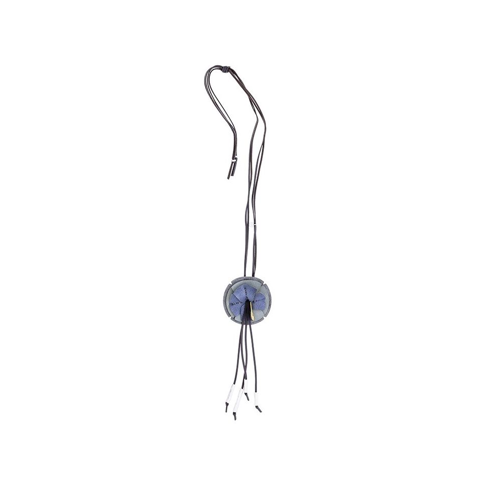 FRINGED IMITATION LEATHER FLOWER PENDANT LONG NECKLACE