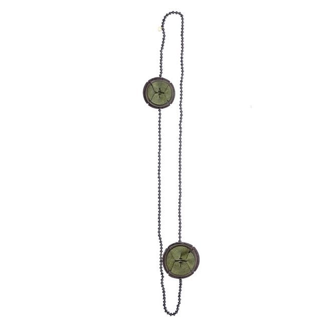 IMITATION LEATHER CRYSTAL FLOWERS LONG NECKLACE