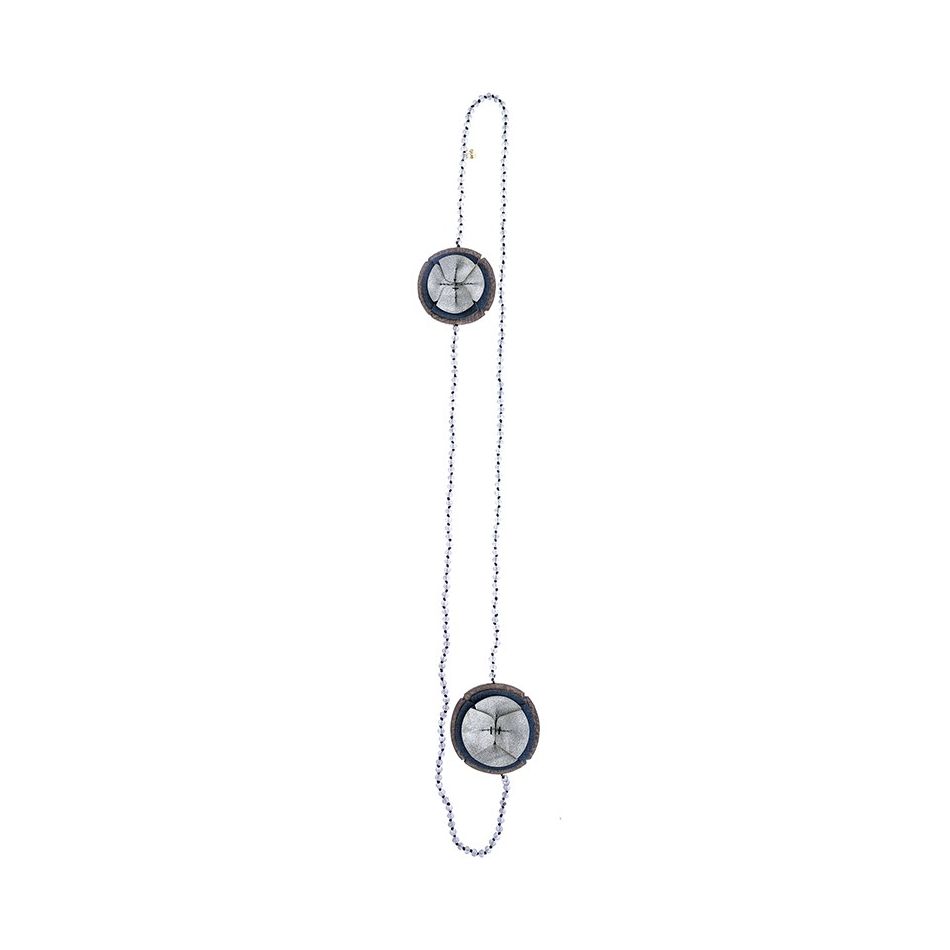 IMITATION LEATHER CRYSTAL FLOWERS LONG NECKLACE