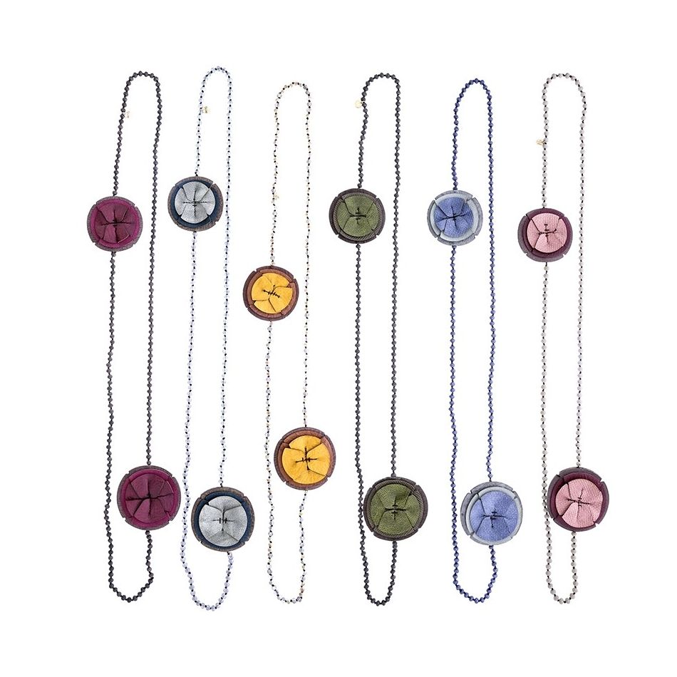 IMITATION LEATHER CRYSTAL FLOWERS LONG NECKLACE