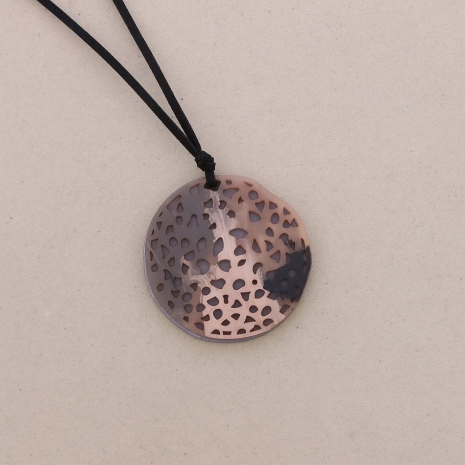 LONG NECKLACE RESIN FRETWORK MEDALLION PENDANT