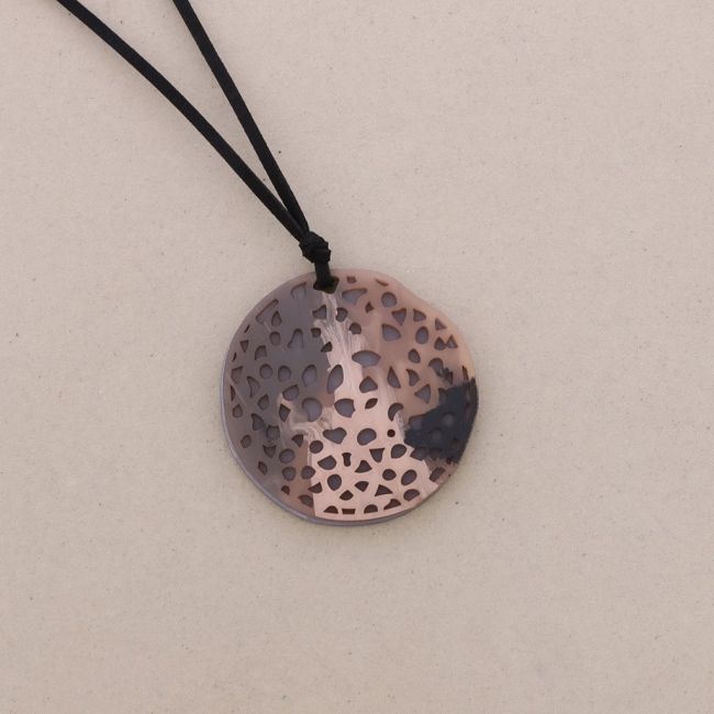 LONG NECKLACE RESIN FRETWORK MEDALLION PENDANT