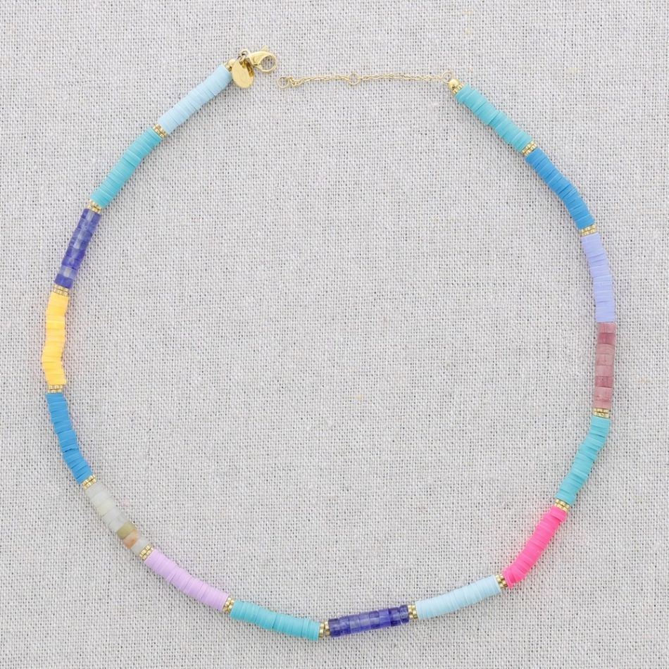COLORED FIMO BEADS STEEL SHORT NECKLACE