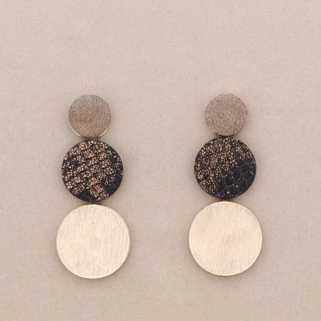 PENDIENTES METAL TRIPLE MEDALLA CUERO