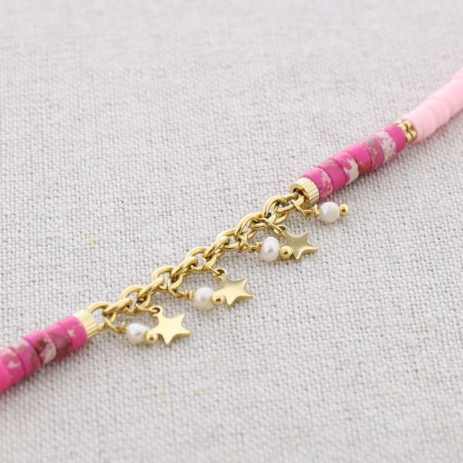 FIMO STEEL SHORT NECKLACE WITH LITTLE STARS PENDANT STONES