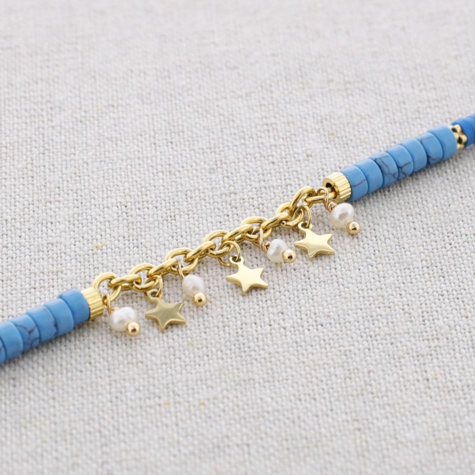 FIMO STEEL SHORT NECKLACE WITH LITTLE STARS PENDANT STONES