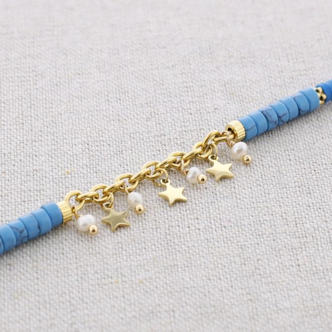 FIMO STEEL SHORT NECKLACE WITH LITTLE STARS PENDANT STONES