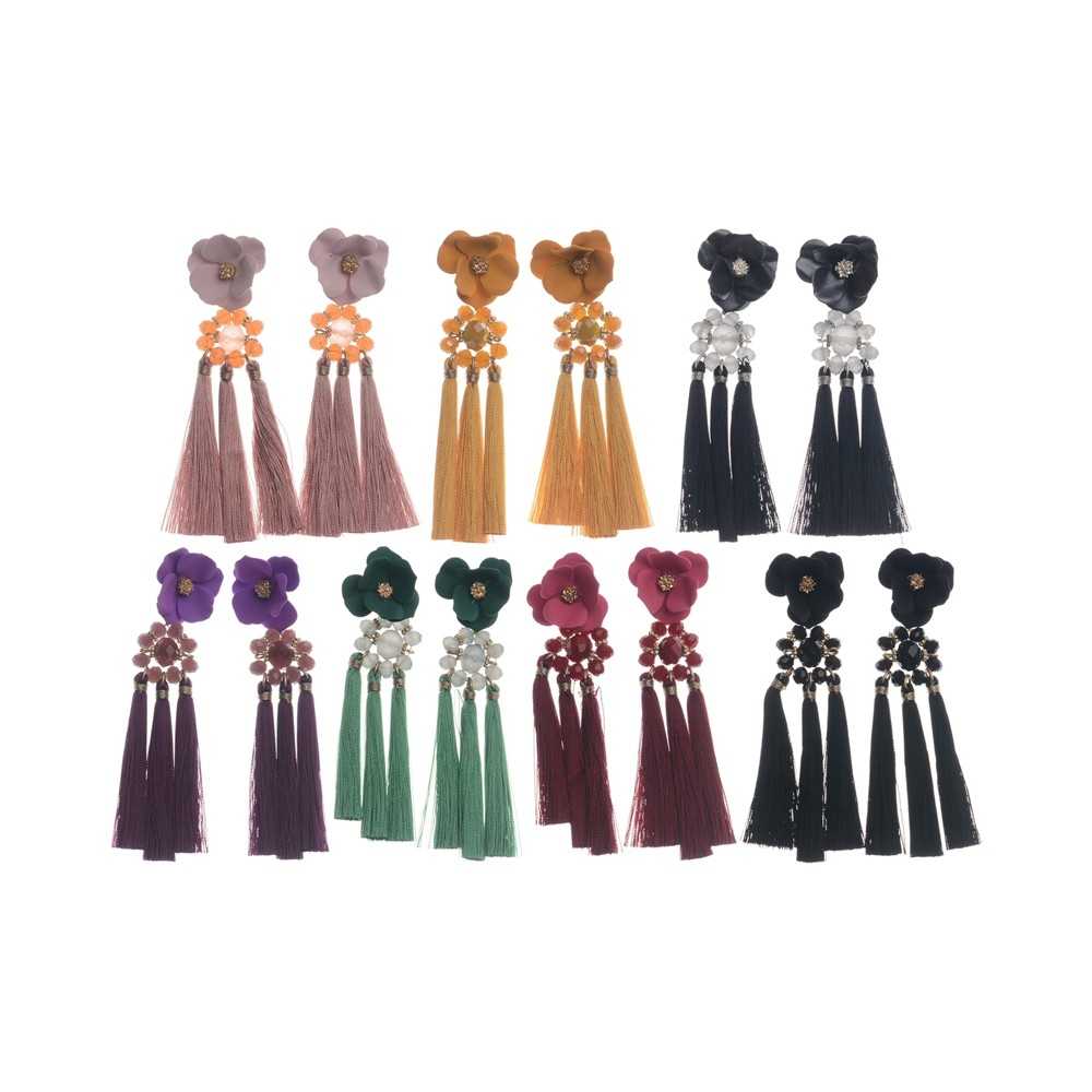 TRIPLE FRINGE FLOWER EARRINGS