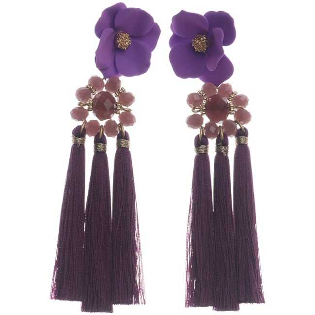 TRIPLE FRINGE FLOWER EARRINGS