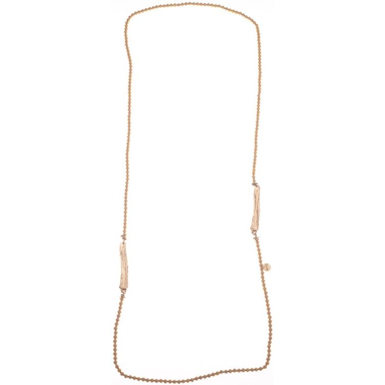 LONG NECKLACE WITH FACETED CRYSTALS AND METAL BEADS
