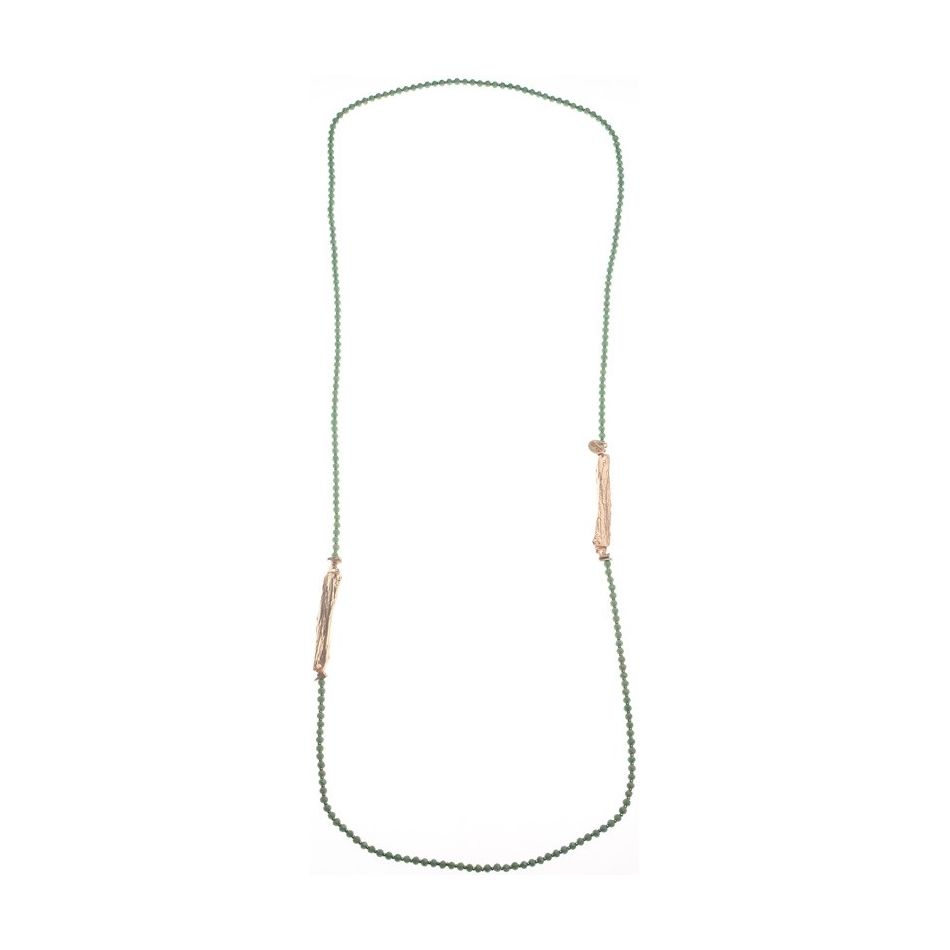 LONG NECKLACE WITH FACETED CRYSTALS AND METAL BEADS