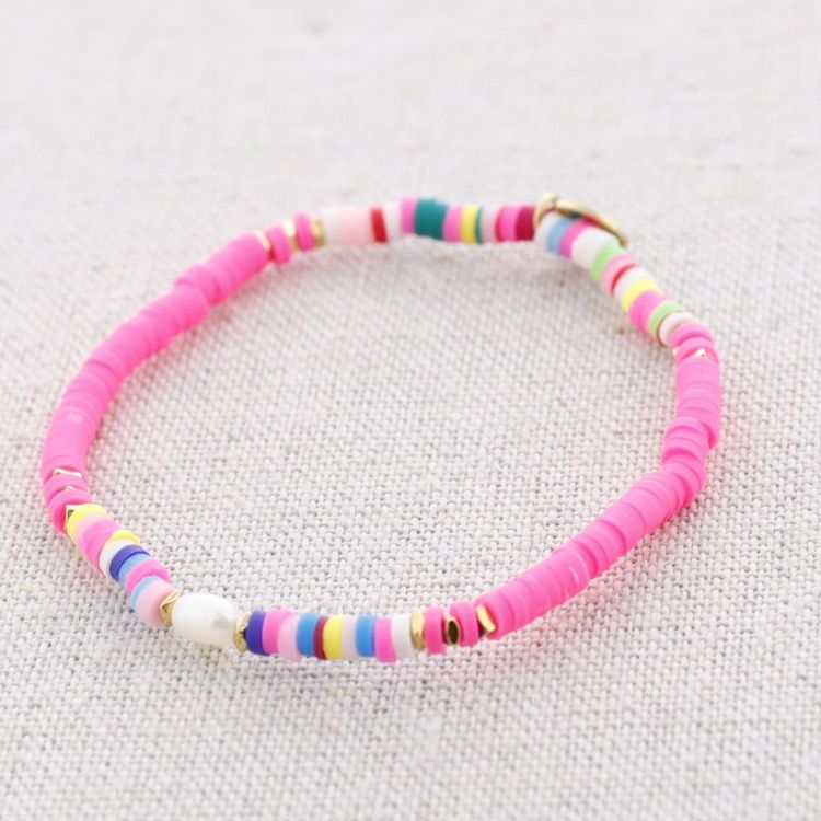 PULSERA ESLÁSTICA ACERO CUENTAS FIMO PERLA CULTIVADA