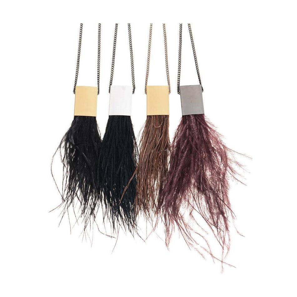 LONG NECKLACE CHAIN PENDANT METAL FEATHER