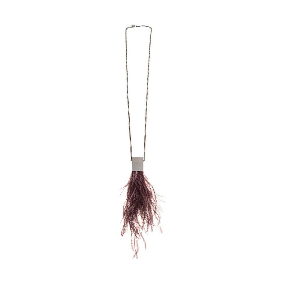 LONG NECKLACE CHAIN PENDANT METAL FEATHER