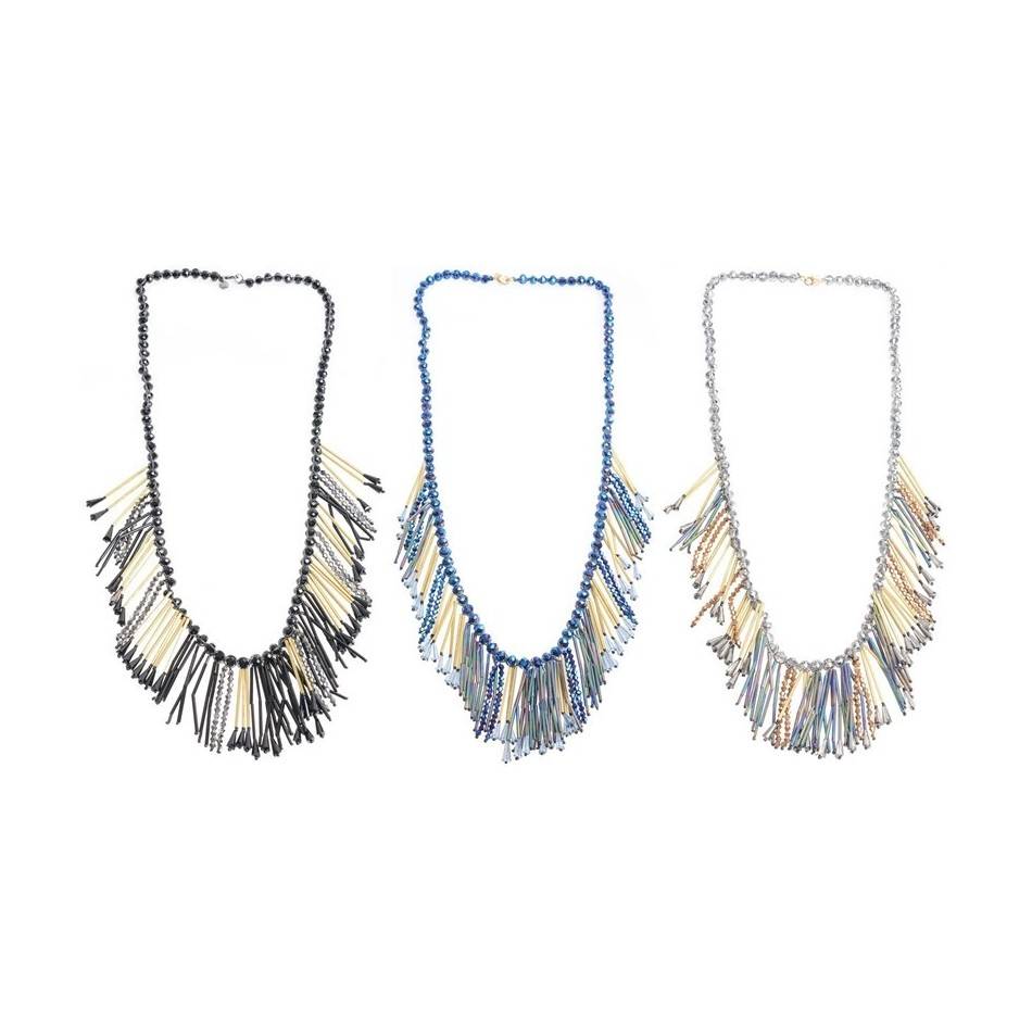 LONG PENDANT NECKLACE FRINGE BEADS