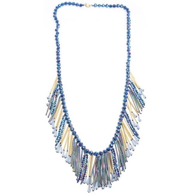 LONG PENDANT NECKLACE FRINGE BEADS