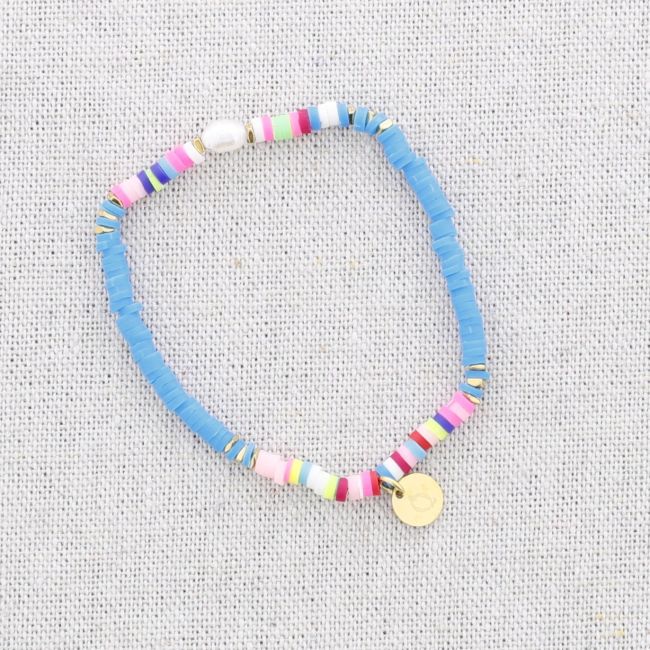 PULSERA ESLÁSTICA ACERO CUENTAS FIMO PERLA CULTIVADA
