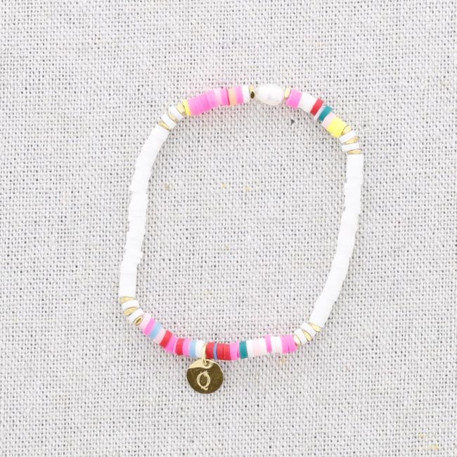 ELASTIC STEEL BRACELET WITH FIMO BEADS CULTIVATED PEARL