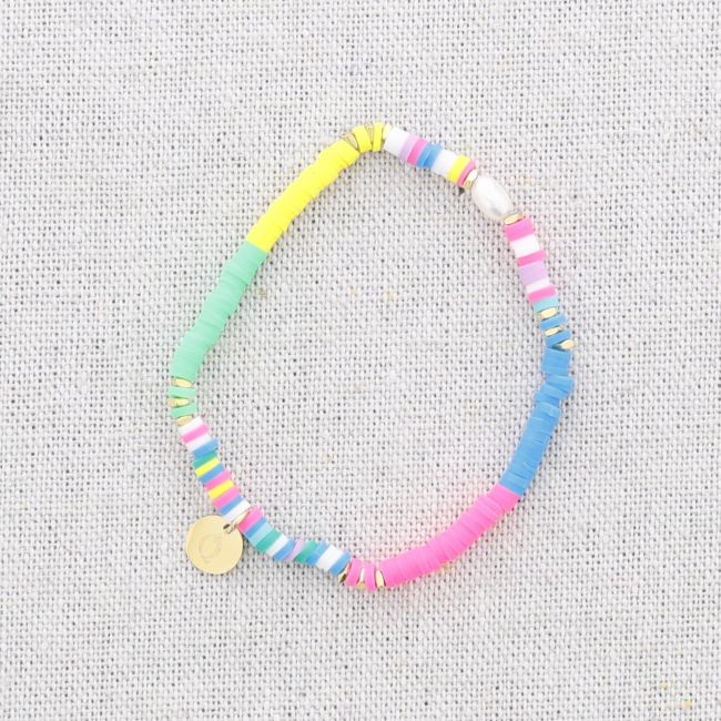 PULSERA ESLÁSTICA ACERO CUENTAS FIMO PERLA CULTIVADA