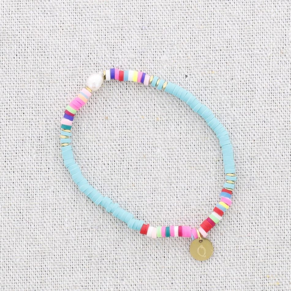 ELASTIC STEEL BRACELET WITH FIMO BEADS CULTIVATED PEARL
