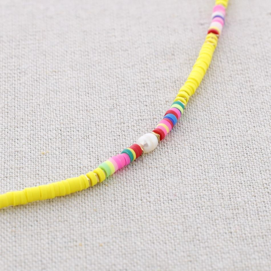 GARGANTILLA ACERO CUENTAS FIMO COLORES