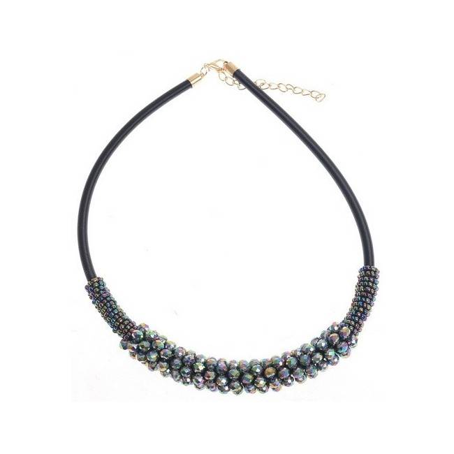 BEADED LEATHER SHORT NECKLACE