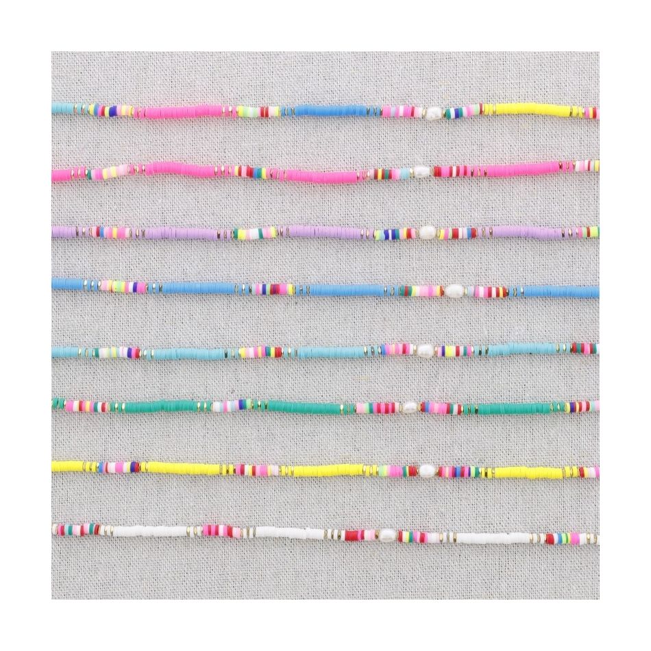 COLORED FIMO BEADS STEEL SHORT NECKLACE