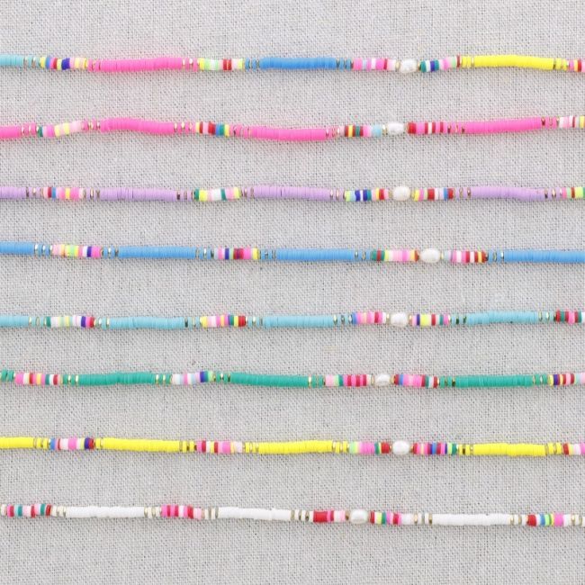 COLORED FIMO BEADS STEEL SHORT NECKLACE
