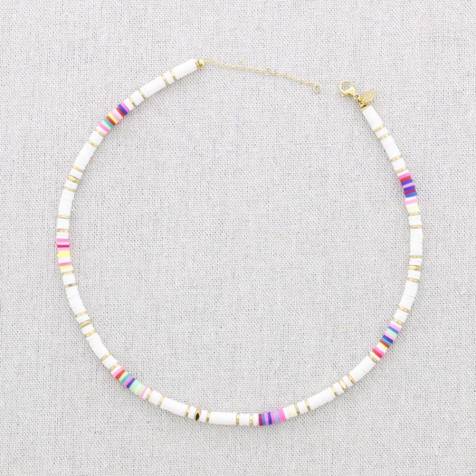 COLORFUL FIMO BEADS STEEL SHORT NECKLACE