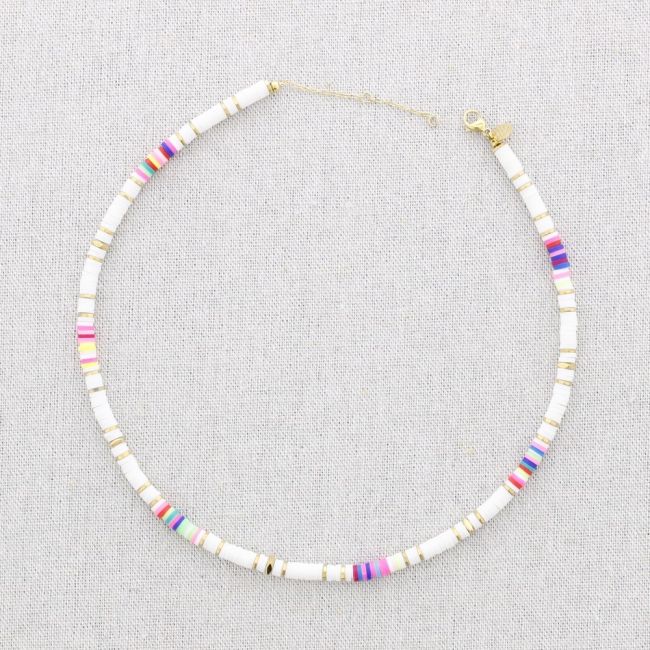 COLORFUL FIMO BEADS STEEL SHORT NECKLACE