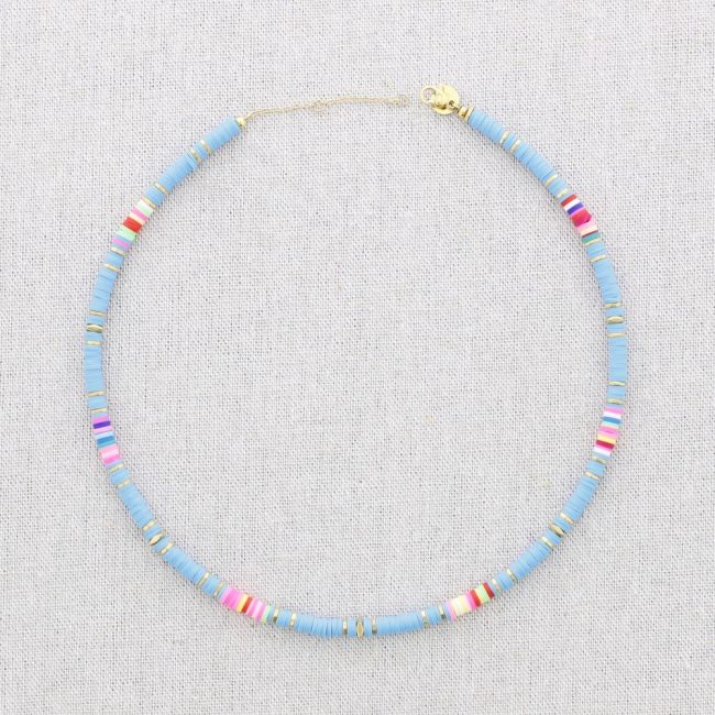 COLORFUL FIMO BEADS STEEL SHORT NECKLACE