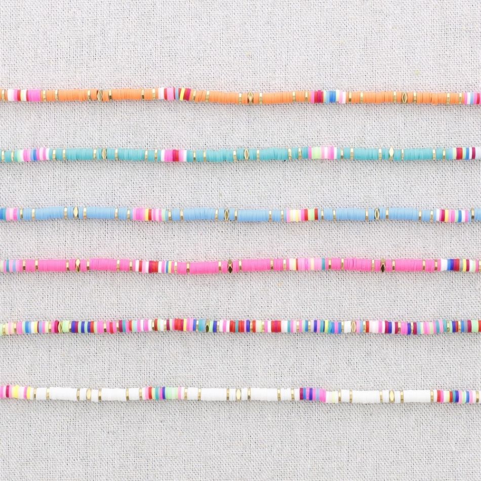 COLORFUL FIMO BEADS STEEL SHORT NECKLACE