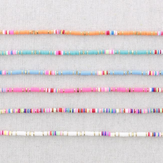 COLORFUL FIMO BEADS STEEL SHORT NECKLACE