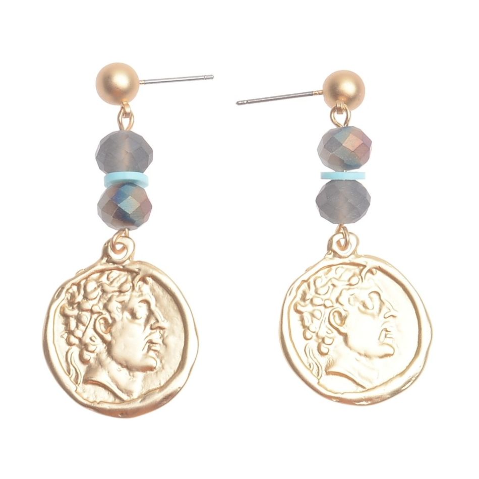 METAL COIN HANGING EARRINGS