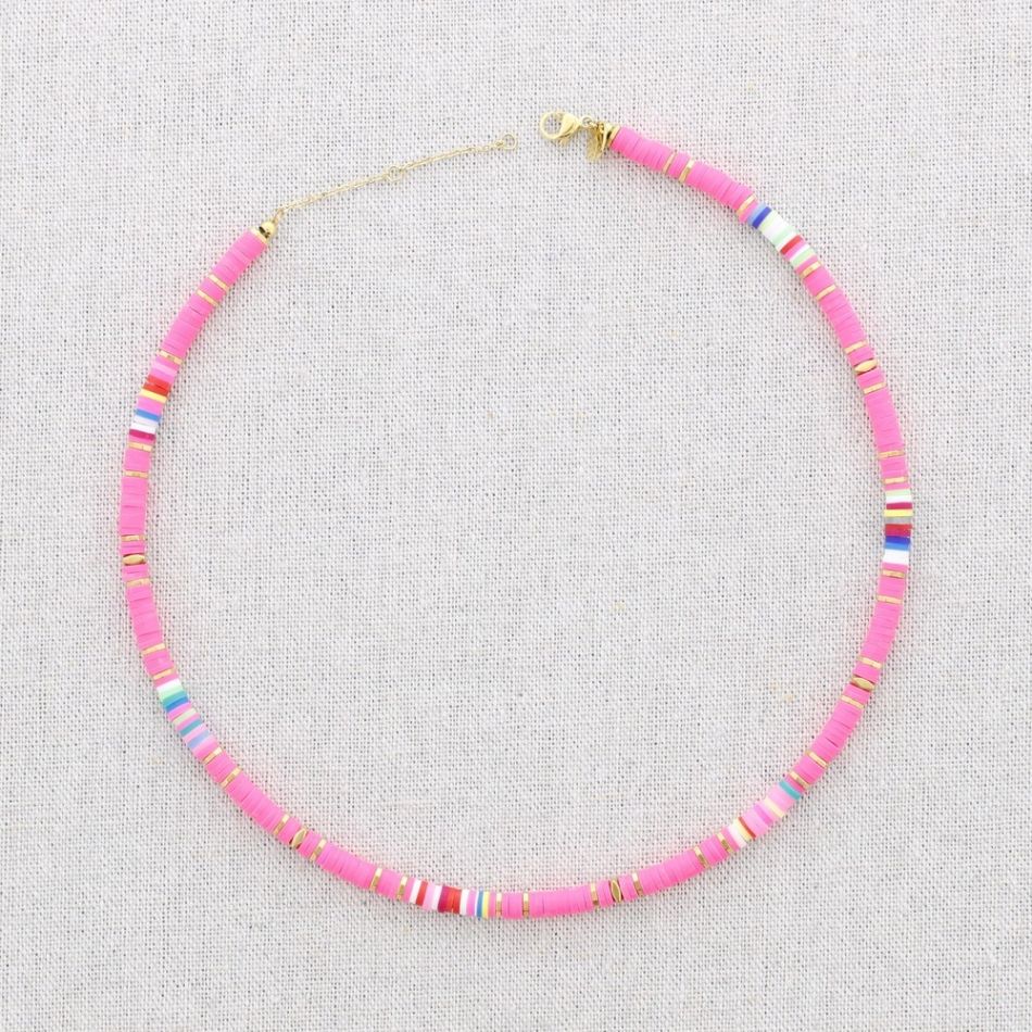 COLORFUL FIMO BEADS STEEL SHORT NECKLACE