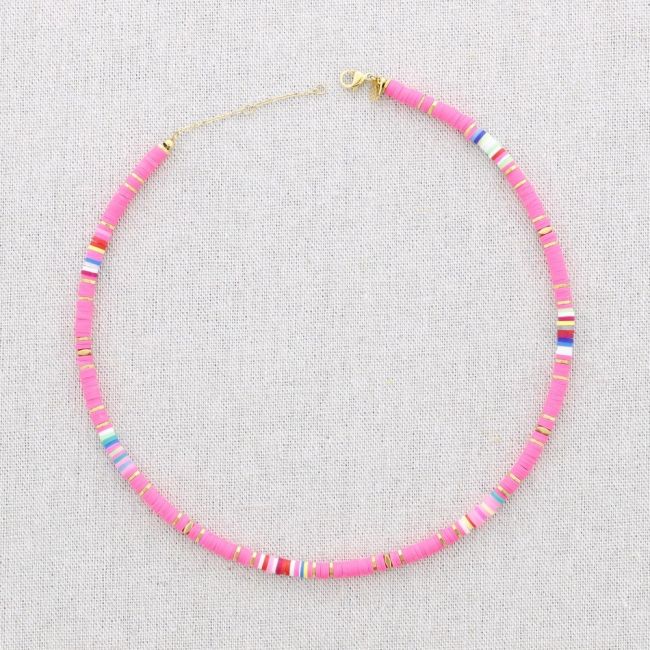COLORFUL FIMO BEADS STEEL SHORT NECKLACE