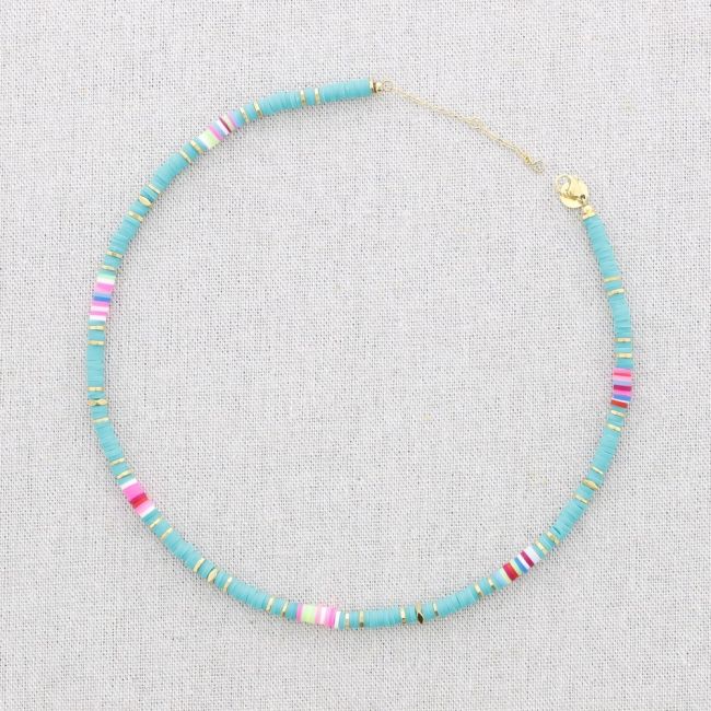 COLORFUL FIMO BEADS STEEL SHORT NECKLACE
